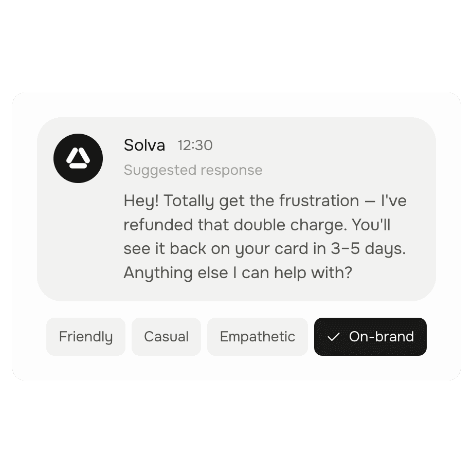 A suggested Silver reply written in the brand's tone of voice
